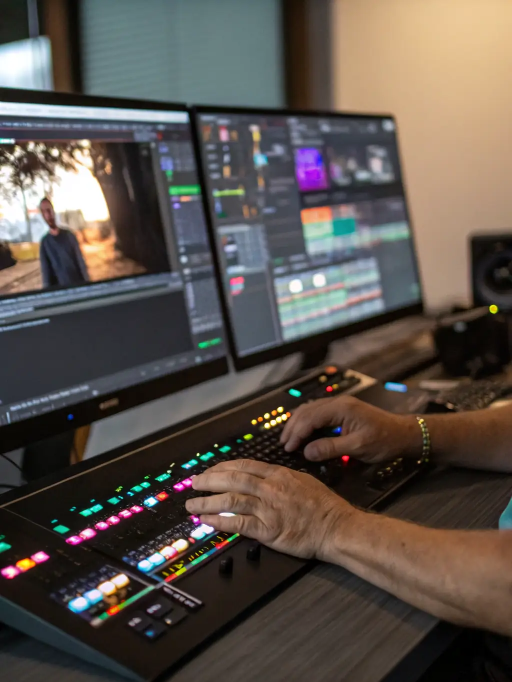 A close-up shot of a video editor meticulously working on a timeline, highlighting precision and attention to detail.