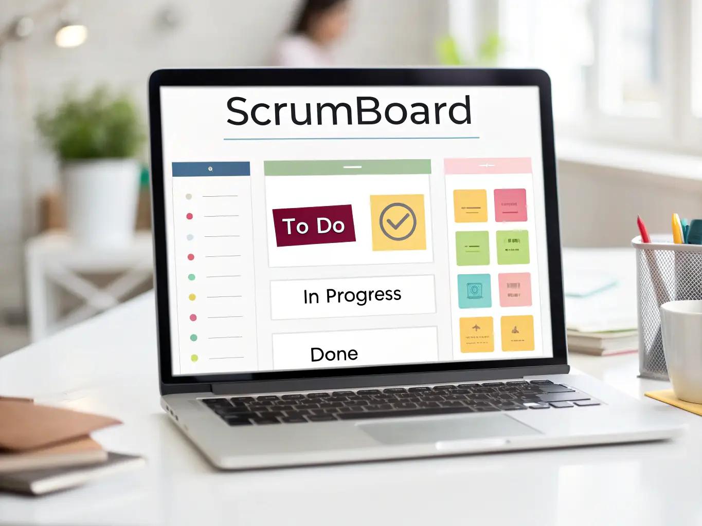 A digital illustration depicting a project management board with tasks moving from 'To Do' to 'In Progress' to 'Completed, ' symbolizing the sprint workflow.